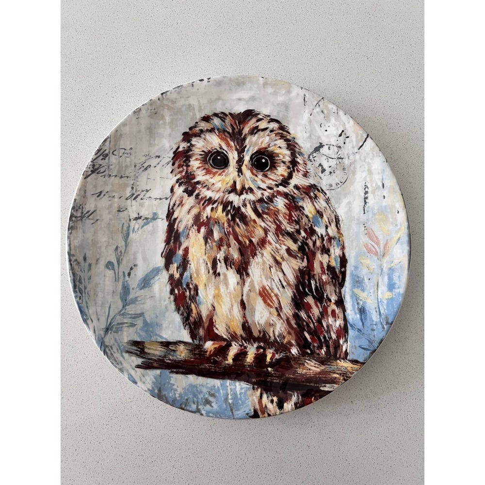 Pier 1 Imports Snow Owl Ironstone Plate Textured Script‎ Postcard 8.75"